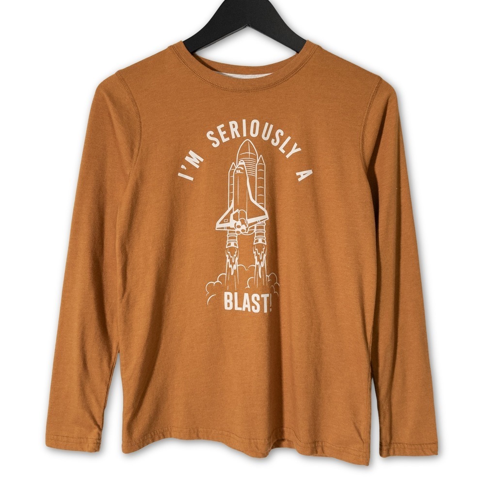 Thereabouts‎ Graphic Long Sleeve T-Shirt Boys Large Mustard Yellow Space Shuttle